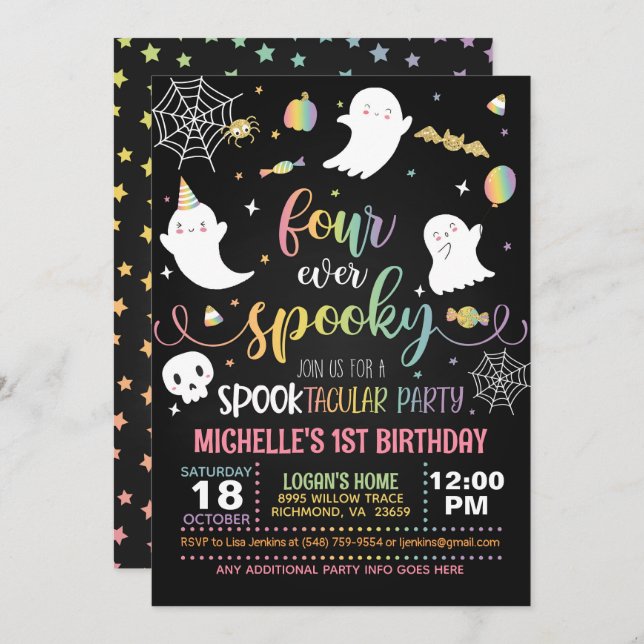 Four Ever Spooky Invitation - Girl (Blk/Pastel) (Front/Back)