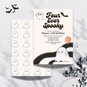 Four Ever Spooky Retro Halloween 4th Birthday  Invitation