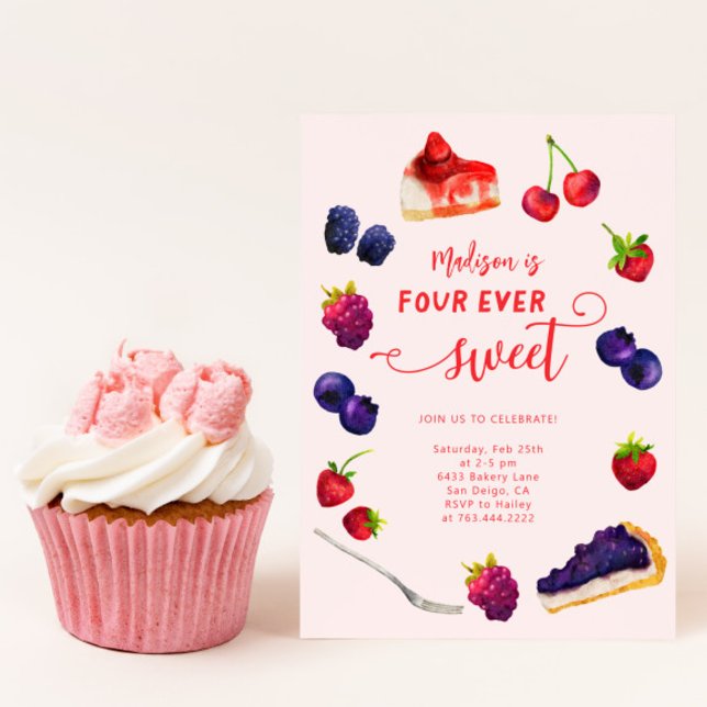 Four Ever Sweet Berries and Cakes Birthday Invitation (Creator Uploaded)