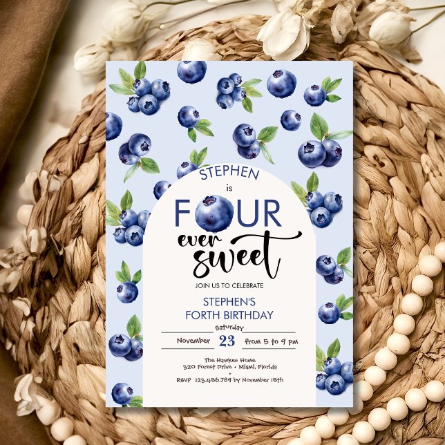 Four ever sweet blueberries kids birthday invitation (Creator Uploaded)