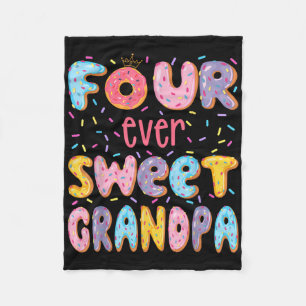 Four Ever Sweet Grandpa 4th Birthday Girl Doughnut Fleece Blanket