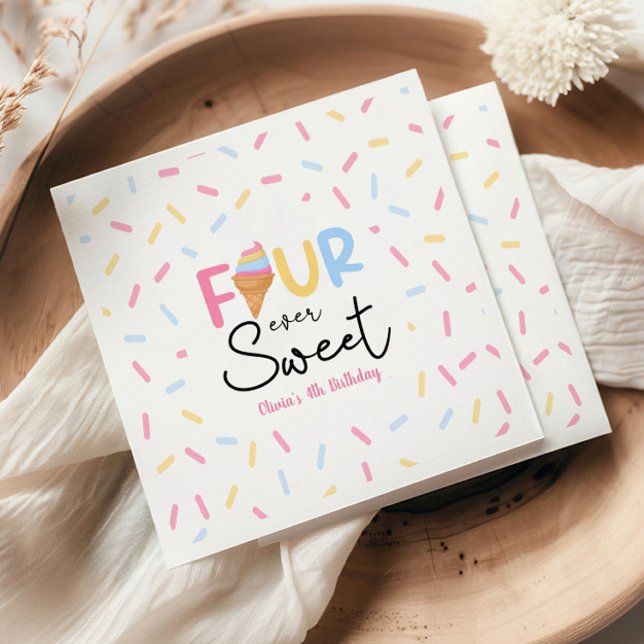Four Ever Sweet Ice Cream 4th Birthday Party Napkin (Creator Uploaded)