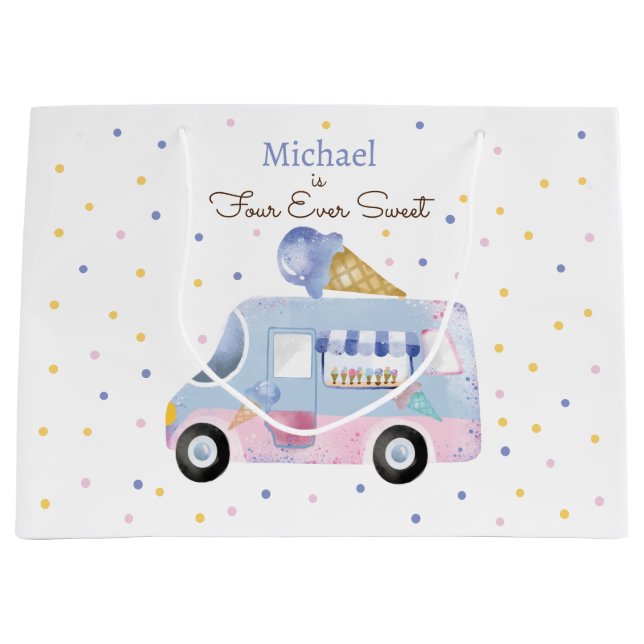 Four ever sweet ice cream truck forth birthday large gift bag (Front)