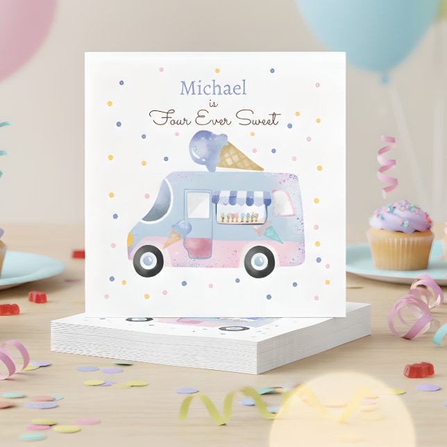 Four ever sweet ice cream truck forth birthday napkin (Creator Uploaded)