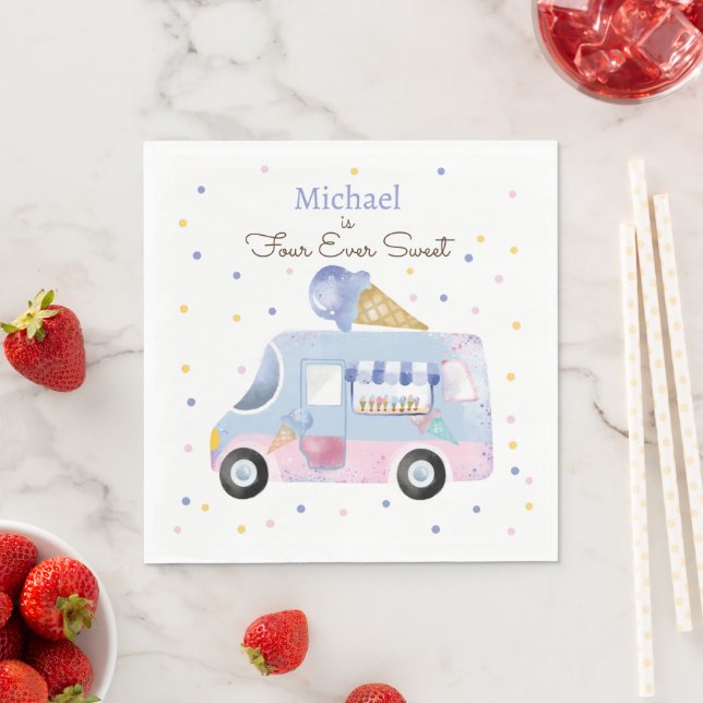 Four ever sweet ice cream truck forth birthday napkin (Insitu)
