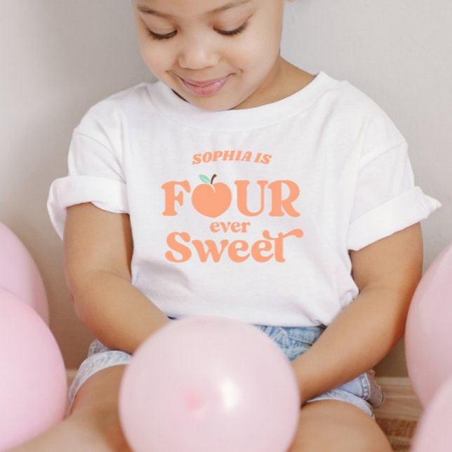 Four Ever Sweet Peach Fruit 4th Birthday Party Toddler T-Shirt (Creator Uploaded)