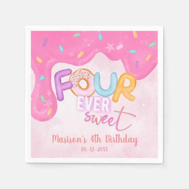 four ever sweet Pink Frosting Girl's Birthday  Napkin (Front)