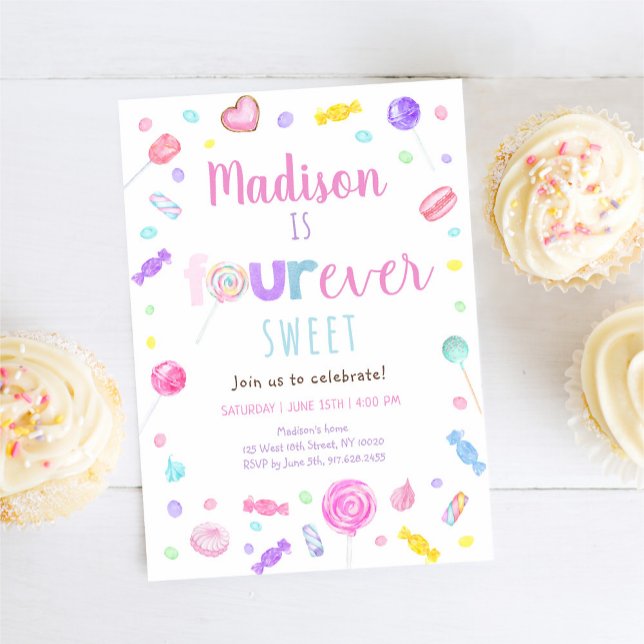 FOUR ever Sweet Shop Candy Birthday Invitation (Creator Uploaded)