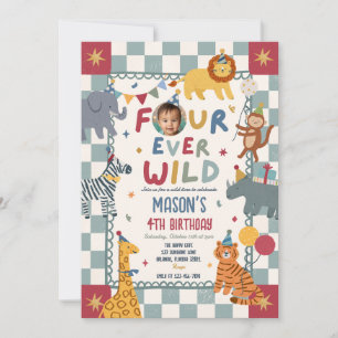 Four Ever Wild 4th Birthday Party Animals Invitation