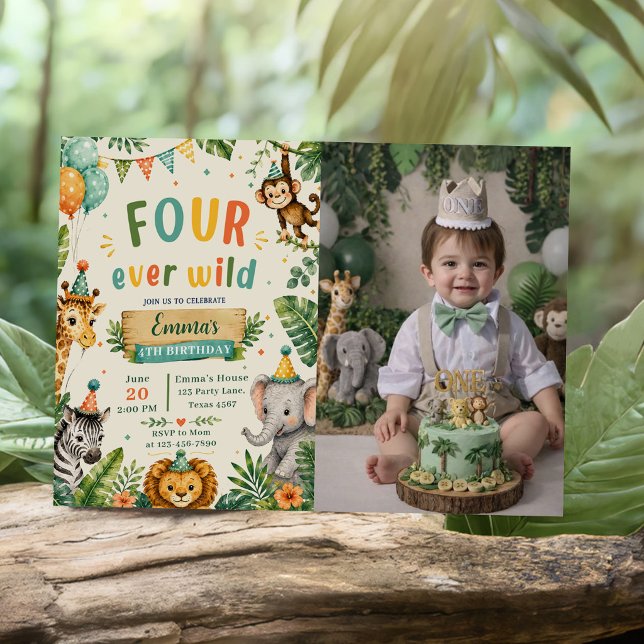Four Ever Wild 4th Birthday Party Invitation (Creator Uploaded)