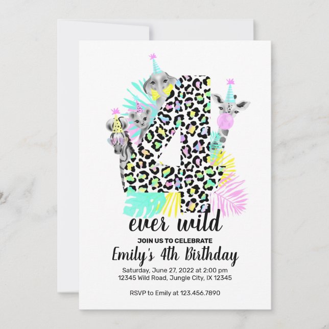 Four ever wild 4th Wild Birthday invitation (Front)