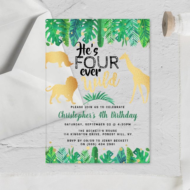 Four Ever Wild Boys 4th Birthday Party Acrylic Invitations (Creator Uploaded)