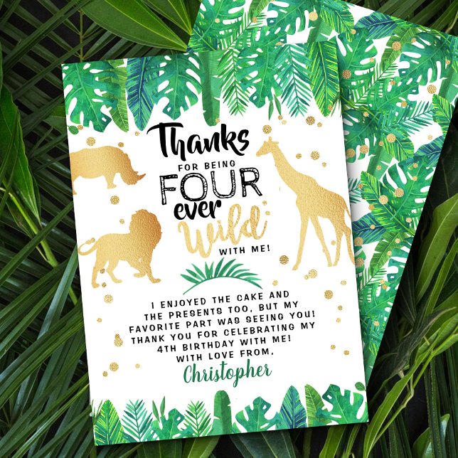Four Ever Wild Boys 4th Birthday Thank You Card (Creator Uploaded)