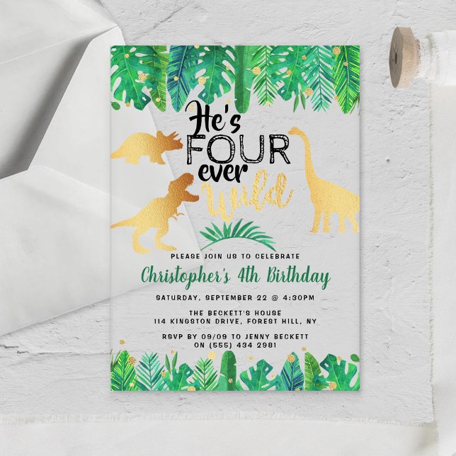 Four Ever Wild Dinosaur Boys 4th Birthday Acrylic Invitations (Creator Uploaded)