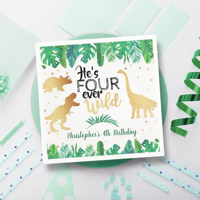 Four Ever Wild Dinosaur Boys 4th Birthday Napkin (Creator Uploaded)