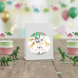 Four Ever Wild Dinosaur Girls 4th Birthday Classic Round Sticker