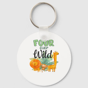FOUR ever Wild Giraffe Monkey Lion Jungle 4th Birt Key Ring
