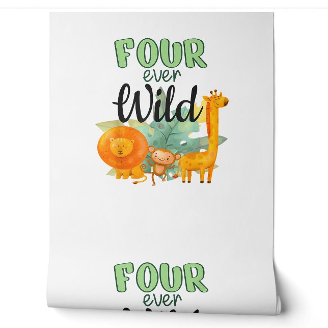 FOUR ever Wild Giraffe Monkey Lion Jungle 4th Birt Wallpaper (Unrolling)