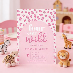 Four ever wild girl 4th birthday party Invitation
