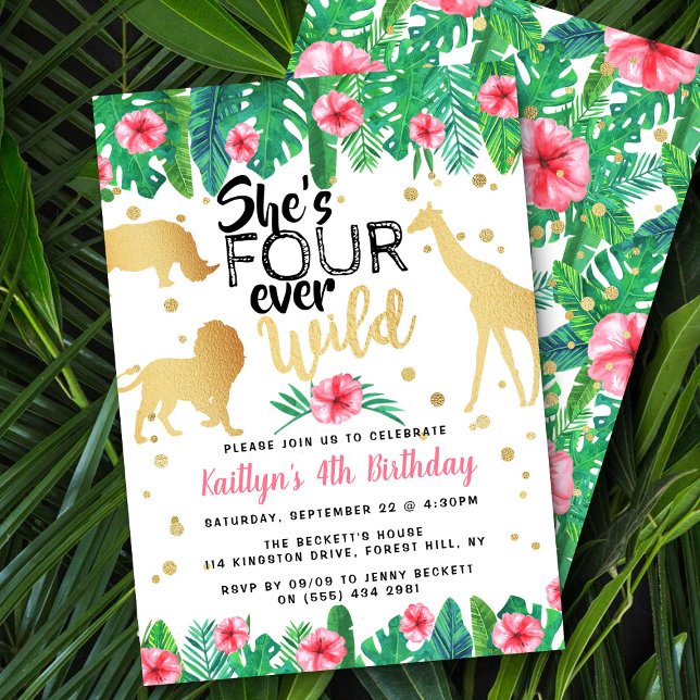 Four Ever Wild Girls 4th Birthday Party Invitation (Creator Uploaded)