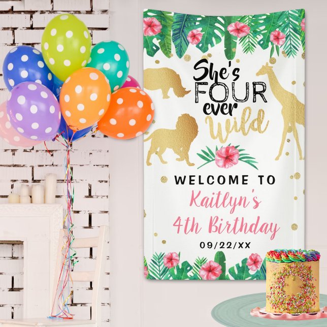 Four Ever Wild Girls 4th Birthday Party Welcome Banner (Creator Uploaded)