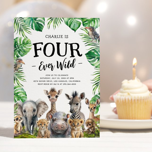 Four Ever Wild Jungle Birthday Invitation (Creator Uploaded)