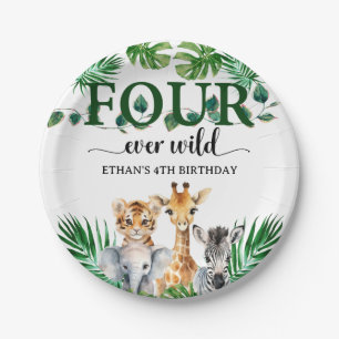 Four Ever Wild Jungle Zoo Safari Kids Birthday 4th Paper Plate