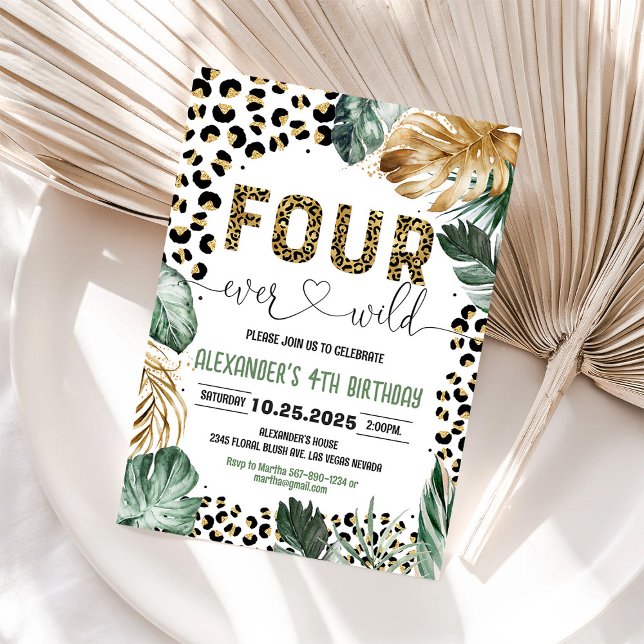 Four Ever Wild Leopard Print Jungle Birthday Invitation (Creator Uploaded)