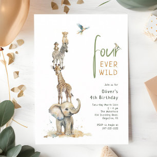Four Ever Wild Safari 4th Birthday Invitation