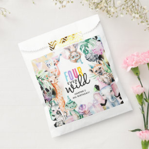 FOUR ever Wild Safari Animals 4th Birthday Favour Bags