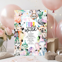 Four Ever Wild Safari Animals Cool 4th Birthday