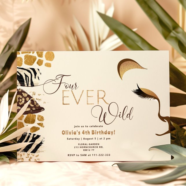 Four ever wild Safari lion 4th birthday Invitation (Creator Uploaded)
