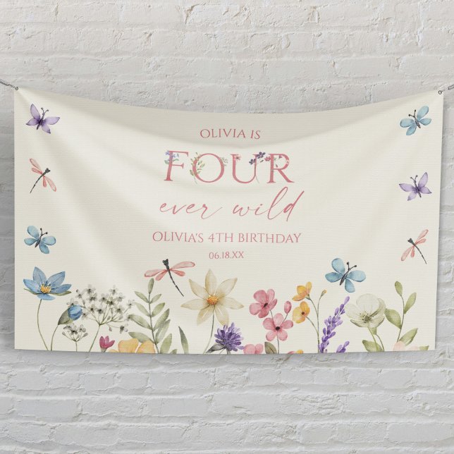 Four Ever Wild Wildflower 4th Birthday Party Banner (Creator Uploaded)