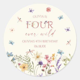 Four Ever Wild Wildflower 4th Birthday Party Classic Round Sticker