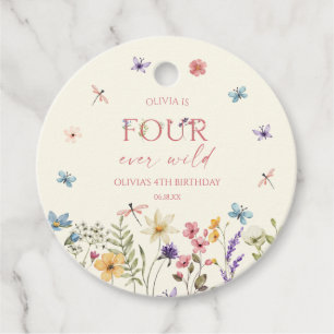 Four Ever Wild Wildflower 4th Birthday Party Favour Tags