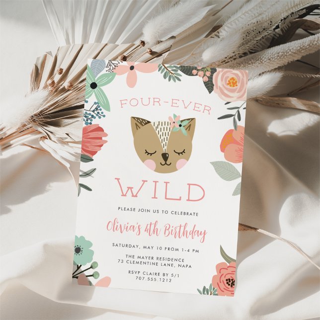 Four-Ever Wild | Woodland Boho Kids Birthday Party Invitation (Creator Uploaded)