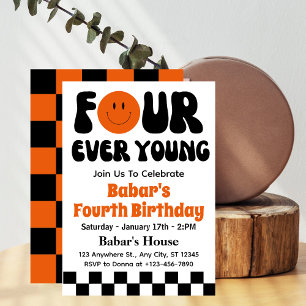 Four Ever Young Retro Boy 4th Birthday Invitation