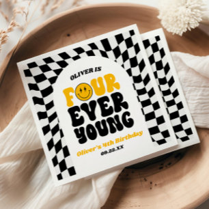 Four Ever Young Retro Fourth 4th Birthday Party Napkin