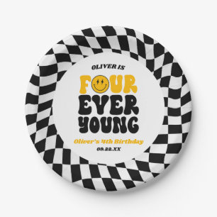 Four Ever Young Retro Fourth 4th Birthday Party Paper Plate