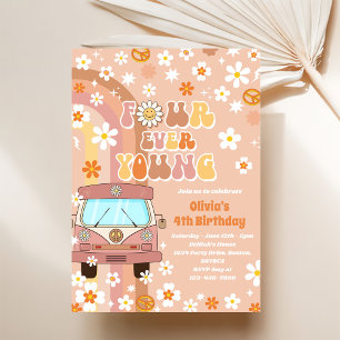 Four Ever Young Retro Rainbow 4th Birthday Invitation