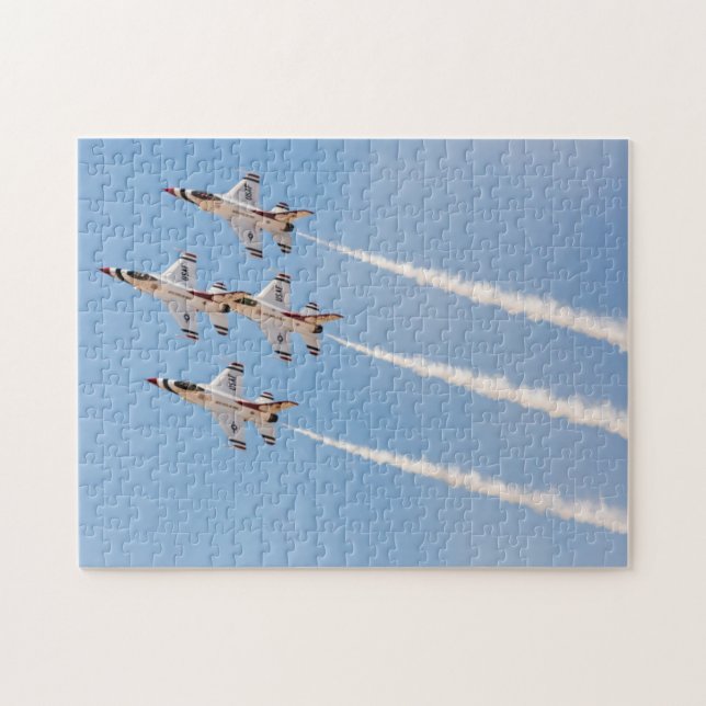 Four F-16 Thunderbirds fly in close formation Jigsaw Puzzle (Horizontal)