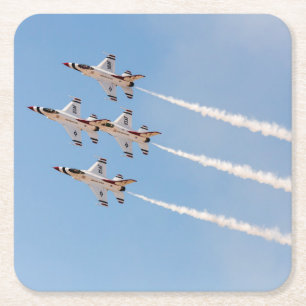 Four F-16 Thunderbirds fly in close formation Square Paper Coaster