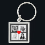 Four Family or Couple Instagram Photos with Heart Key Ring<br><div class="desc">Carry the people you love the most around with you every day with this quick and easy instagram photo collage keychain. Upload four of your favourite snapshots or cute couple pictures and they will be framed nicely inside thick white square shapes. Choose your own background colour with the advanced customisation...</div>