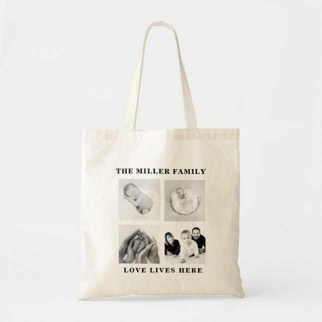 four family photo collage monogram tote bag (Front)