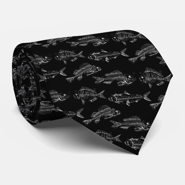 Four Fish Skeleton Pattern Tie (Rolled)