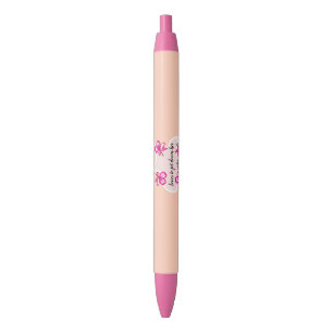 Four floral pink flowers black ink pen