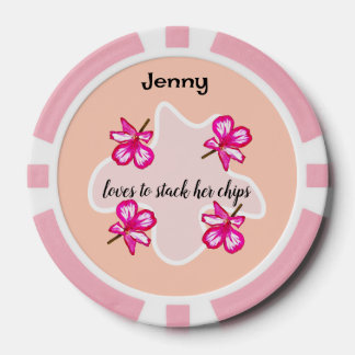 Four floral pink flowers poker chips