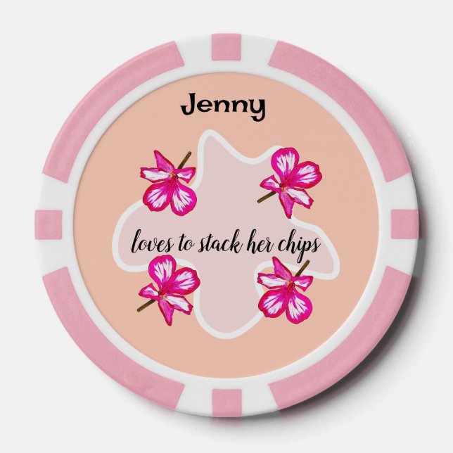 Four floral pink flowers  poker chips (Front)