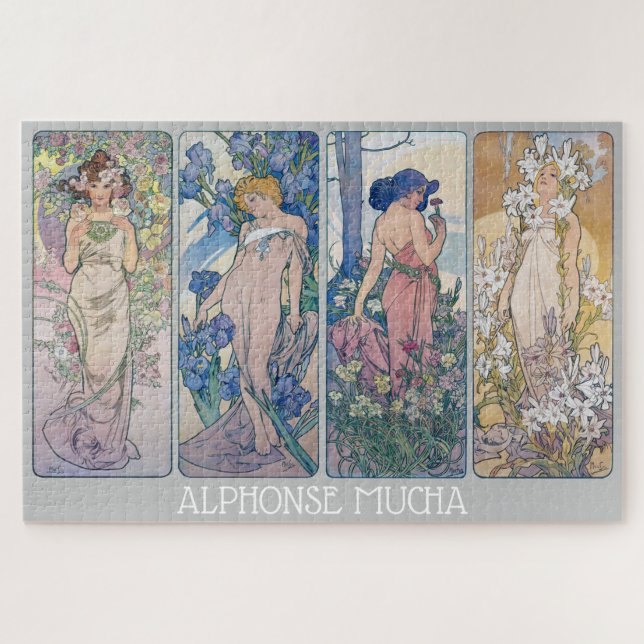 Four Flowers, Alphonse Mucha Jigsaw Puzzle (Horizontal)