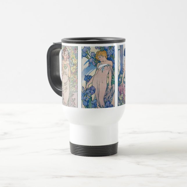 Four Flowers, Alphonse Mucha Travel Mug (Front Left)
